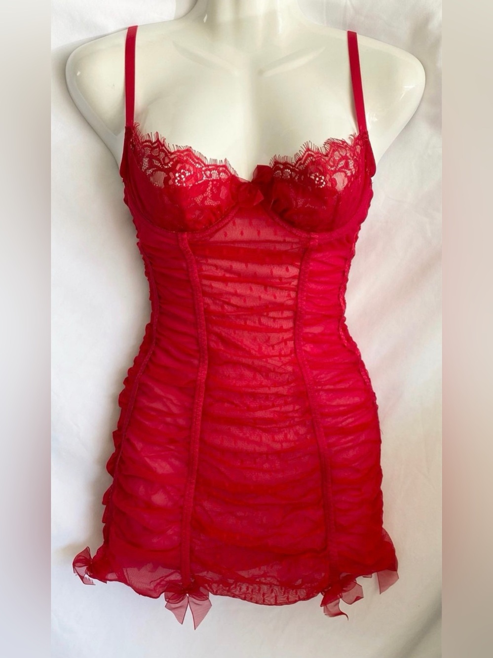 Red Lace Sheer Chemise Slip - Women's Lingerie